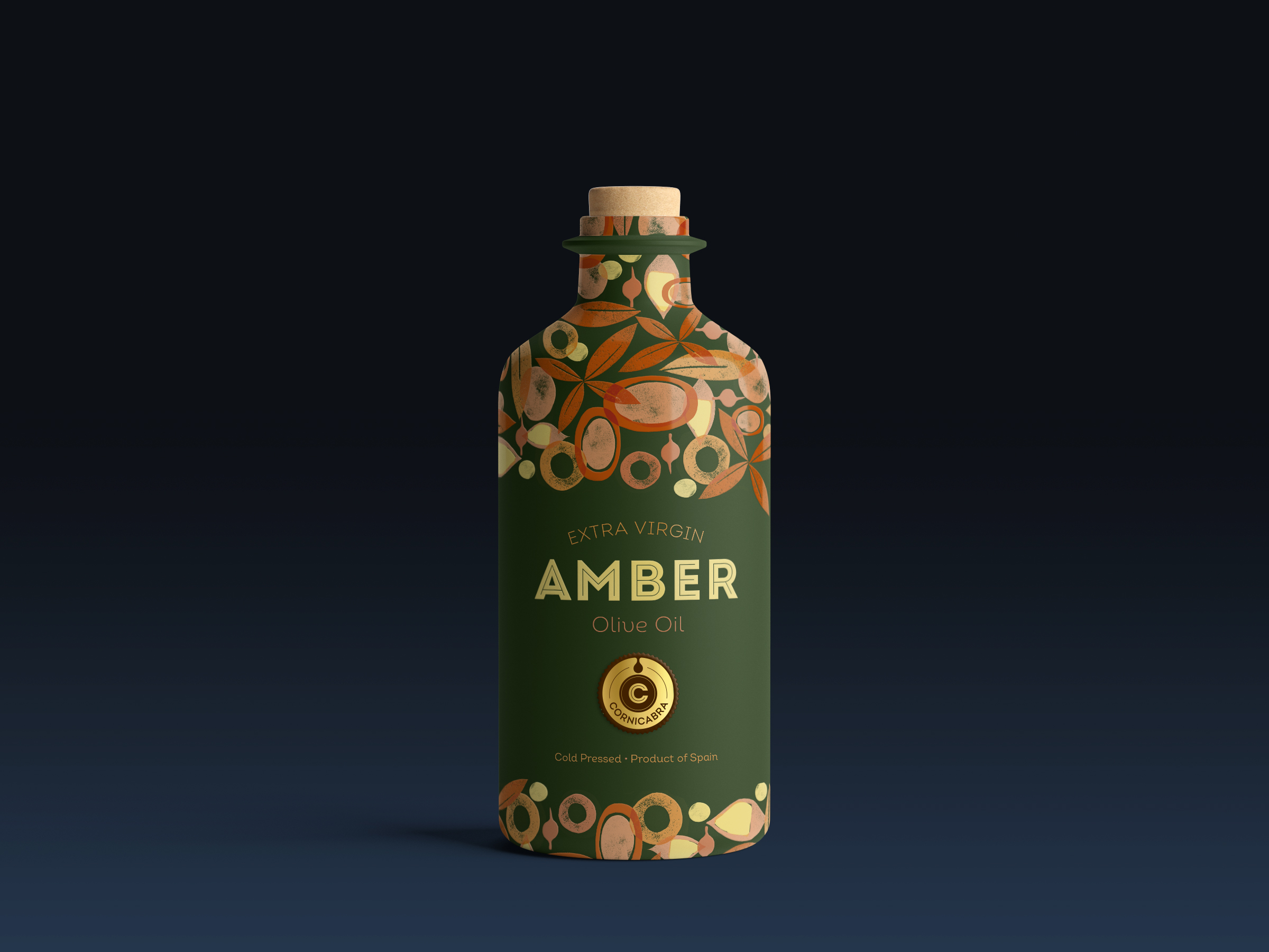 Gorgeous design of olive oil bottles for Amber by Tea for two  - Creative Work - $i