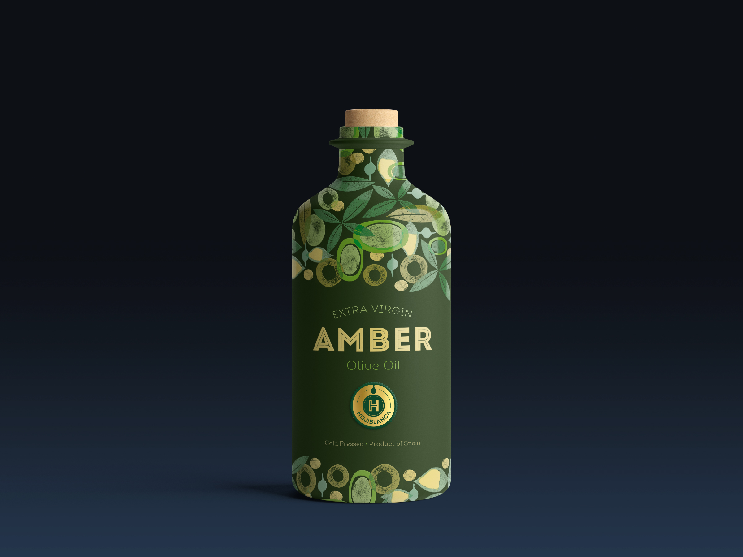 Gorgeous design of olive oil bottles for Amber by Tea for two  - Creative Work - $i